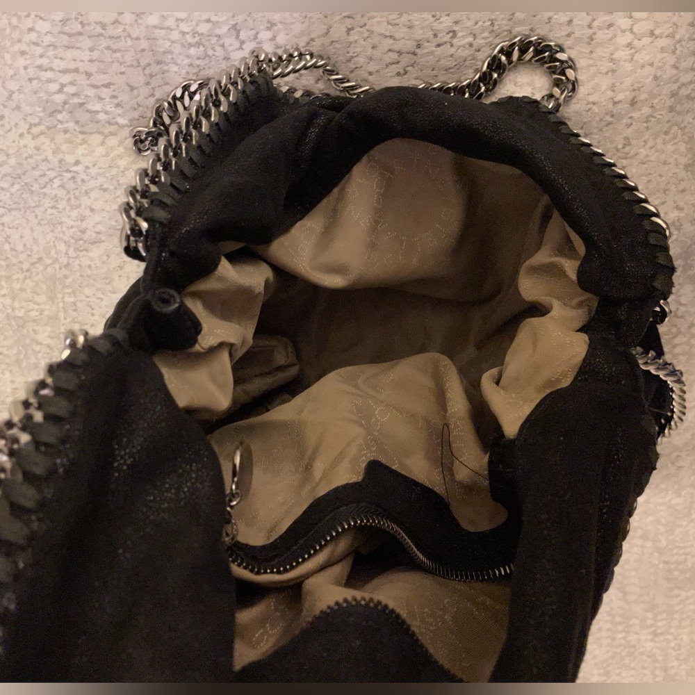 Stella McCartney Black Vegan Suede Fold Over Chain Shoulder Bag - Picture 9 of 11